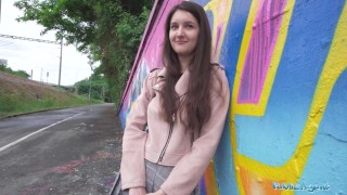 public agent super natural and cute real european 19yr college student with natural breasts and red lingerie fucked outside 3